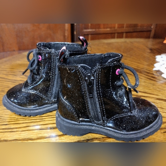 Toddler Size 4 Wonder Nation Black Sparkle Zip Lace-up Hiking Walking Boots - Picture 2 of 8